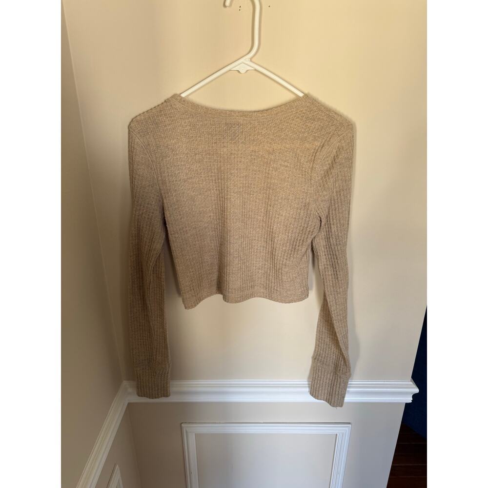 Out from Under Sz M Tan Waffle Knit Cropped Long Sleeve Loungewear Casual Top - Picture 3 of 7